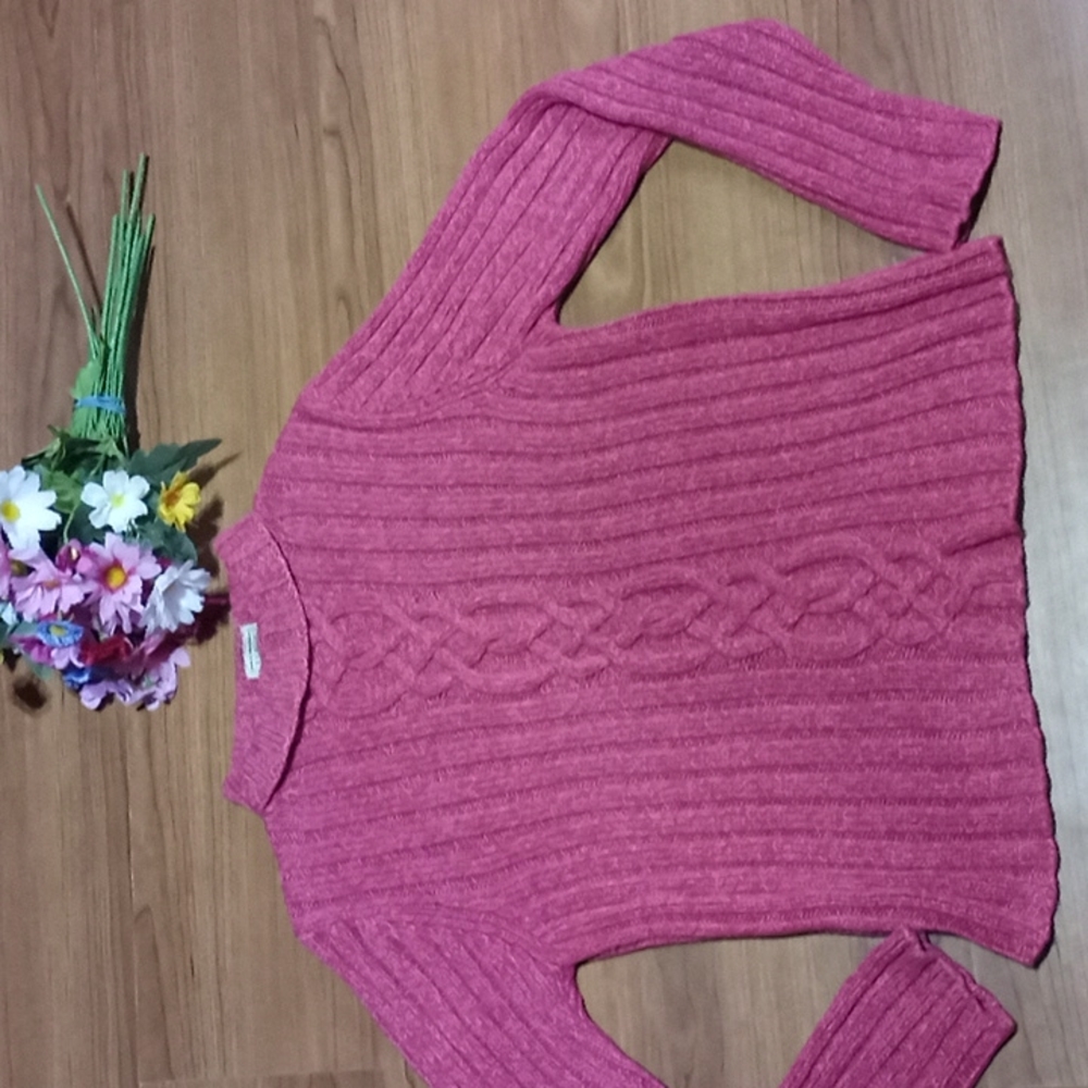 L.L. Bean LL Bean Rose pink Barbie Colored cable knit sweater small s spring
